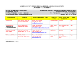 North County Educational Purchasing Consortium Awarded Vendor List