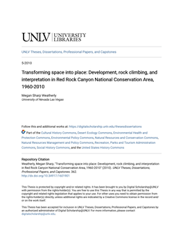 Development, Rock Climbing, and Interpretation in Red Rock Canyon National Conservation Area, 1960-2010