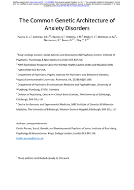 The Common Genetic Architecture of Anxiety Disorders