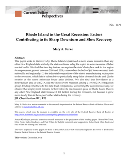 Rhode Island in the Great Recession: Factors Contributing to Its Sharp Downturn and Slow Recovery