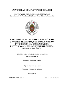 Las Series De Televisión Sobre Médicos (1990-2010): Tres Enfoques