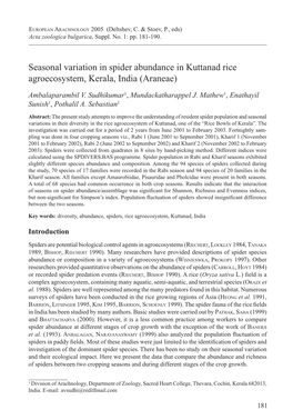 Seasonal Variation in Spider Abundance in Kuttanad Rice Agroecosystem, Kerala, India (Araneae)