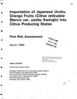 Scenario Analysis, Pests of Japanese Unshu Orange