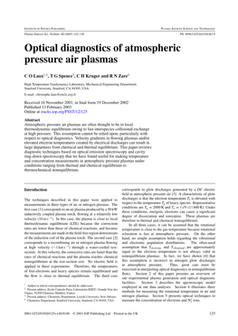 Optical Diagnostics of Atmospheric Pressure Air Plasmas