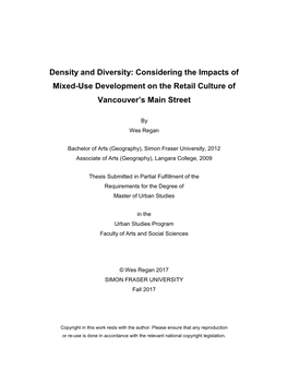 Considering the Impacts of Mixed-Use Development on the Retail Culture of Vancouver’S Main Street