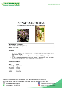 PETASITES BUTTERBUR Tratamento De Rinite Alérgica, Asma E Enxaqueca