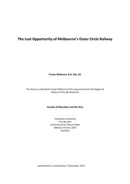 The Lost Opportunity of Melbourne's Outer Circle Railway