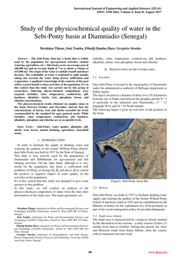 Study of the Physicochemical Quality of Water in the Sebi-Ponty Basin at Diamniadio (Senegal)