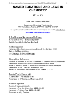 Named Equations and Laws in Chemistry (H – Z)