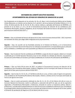 Proceso De Selección Interno De Candidatos 2016 – 2017