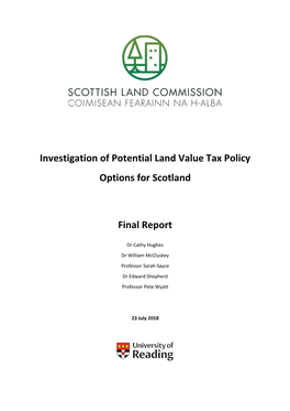 Investigation of Potential Land Value Tax Policy Options for Scotland