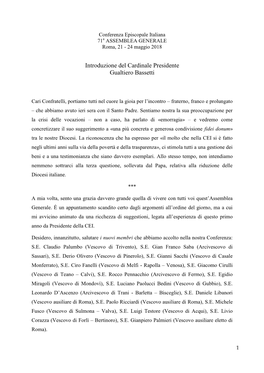 Introduzione Del Cardinale Presidente Gualtiero Bassetti