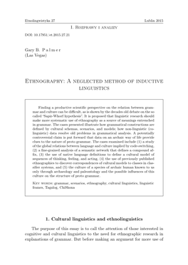 Ethnography: a Neglected Method of Inductive Linguistics