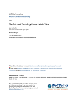 The Future of Teratology Research Is in Vitro