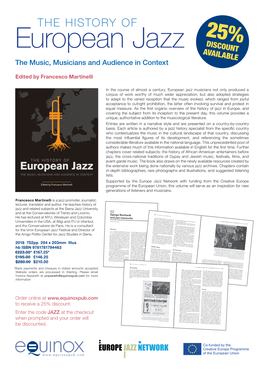 European Jazz Discount Ava Ilable the Music, Musicians and Audience in Context