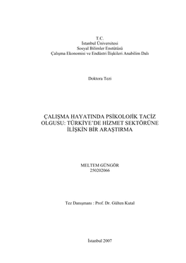 Çalişma Hayatinda Psikolojik Taciz Olgusu: Türkiye’De Hizmet Sektörüne Ilişkin Bir Araştirma