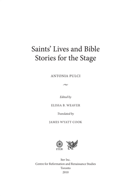 Saints' Lives and Bible Stories for the Stage