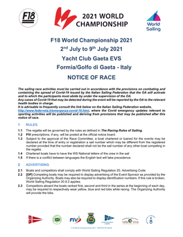 F18 World Championship 2021 2Nd July to 9Th July 2021 Yacht Club