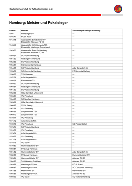 Hamburg: Meister Und Pokalsieger