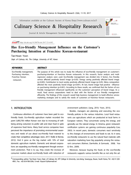 Culinary Science & Hospitality Research