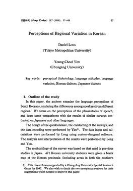 Perceptions of Regional Variation in Korean Daniel LONG (Tokyo Metropolitan University)