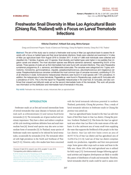 Freshwater Snail Diversity in Mae Lao Agricultural Basin (Chiang Rai, Thailand) with a Focus on Larval Trematode Infections