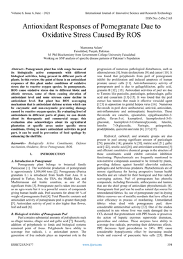 Antioxidant Responses of Pomegranate Due to Oxidative Stress Caused by ROS