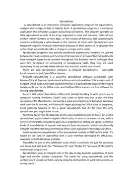 Spreadsheet a Spreadsheet Is an Interactive Computer Application Program for Organization, Analysis and Storage of Data in Tabular Form