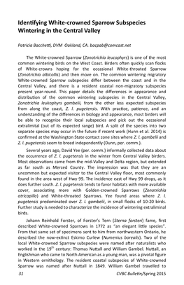 Identifying White-Crowned Sparrow Subspecies Wintering in the Central Valley