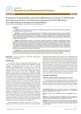 Evaluation of Antioxidant and Anti-Inflammatory Activity Of