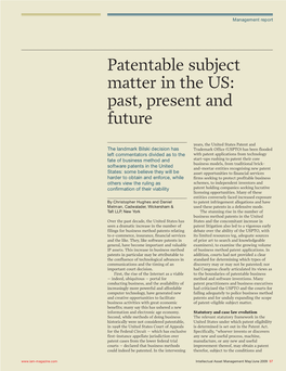 Patentable Subject Matter in the US: Past, Present and Future