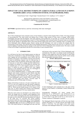 Impact of Canal Restructuring on Agricultural Land Use in 23 Down Haidergarh Canal Command System, Uttar Pradesh, India