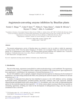 Angiotensin-Converting Enzyme Inhibition by Brazilian Plants ⁎ Fernão C