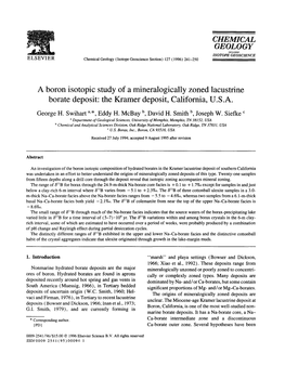 A Boron Isotopic Study of a Mineralogically Zoned Lacustrine Borate Deposit: the Kramer Deposit, California, U.S.A