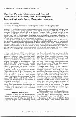 The Host-Parasite Relationships and Seasonal Occurrence of Fessisentis Friedi (Acanthocephala: Fessisentidae) in the Isopod (Caecidotea Communis}