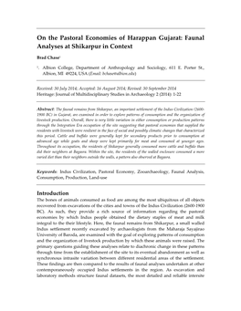 On the Pastoral Economies of Harappan Gujarat: Faunal Analyses at Shikarpur in Context