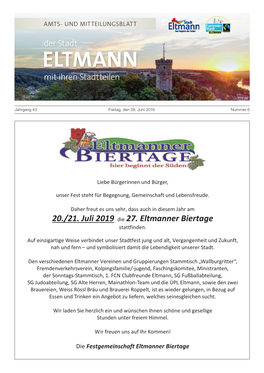 20./21. Juli 2019 Die 27. Eltmanner Biertage Stattfinden