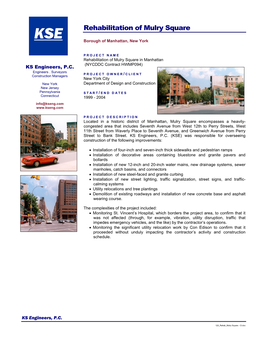 Rehabilitation of Mulry Square KSE Borough of Manhattan, New York