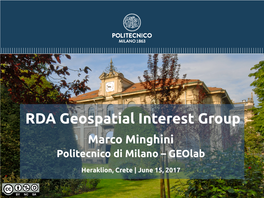 RDA Geospatial Interest Group Marco Minghini Politecnico Di Milano – Geolab
