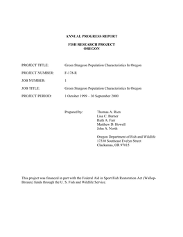 Green Sturgeon Population Characteristics in Oregon