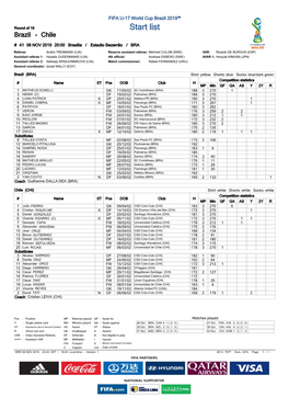 Start List Brazil - Chile