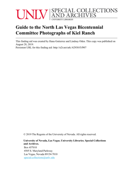 Guide to the North Las Vegas Bicentennial Committee Photographs of Kiel Ranch
