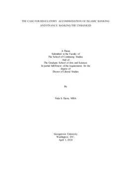 The Case for Regulatory Accommodation of Islamic Banking and Finance: Banking the Unbanked