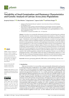 Variability of Seed Germination and Dormancy Characteristics and Genetic Analysis of Latvian Avena Fatua Populations