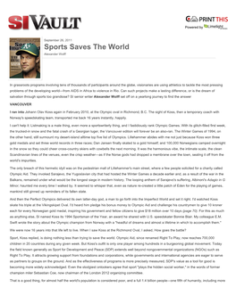 Sports Saves the World Alexander Wolff