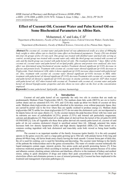 Effect of Coconut Oil, Coconut Water and Palm Kernel Oil on Some Biochemical Parameters in Albino Rats