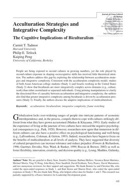 Acculturation Strategies and Integrative Complexity