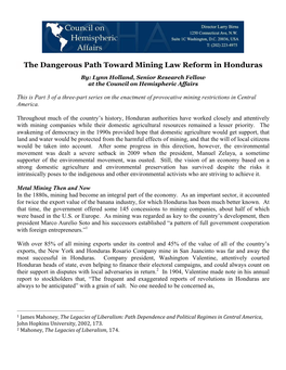 The Dangerous Path Toward Mining Law Reform in Honduras