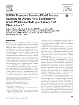SNMMI Procedure Standard/EANM Practice Guideline for Diuretic Renal Scintigraphy in Adults with Suspected Upper Urinary Tract Obstruction 1.0 Andrew T