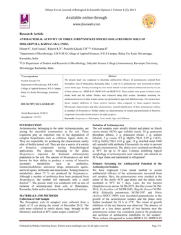 Antibacterial Activity of Three Streptomyces Species Isolated